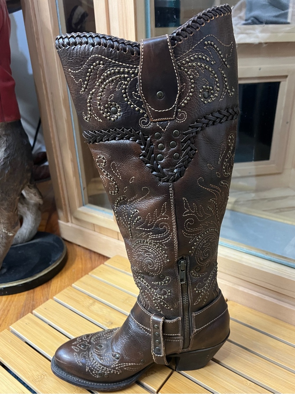Black Star Andromeda Brown Embroidered studded Tall Western Boots size 9 - Picture 14 of 15
